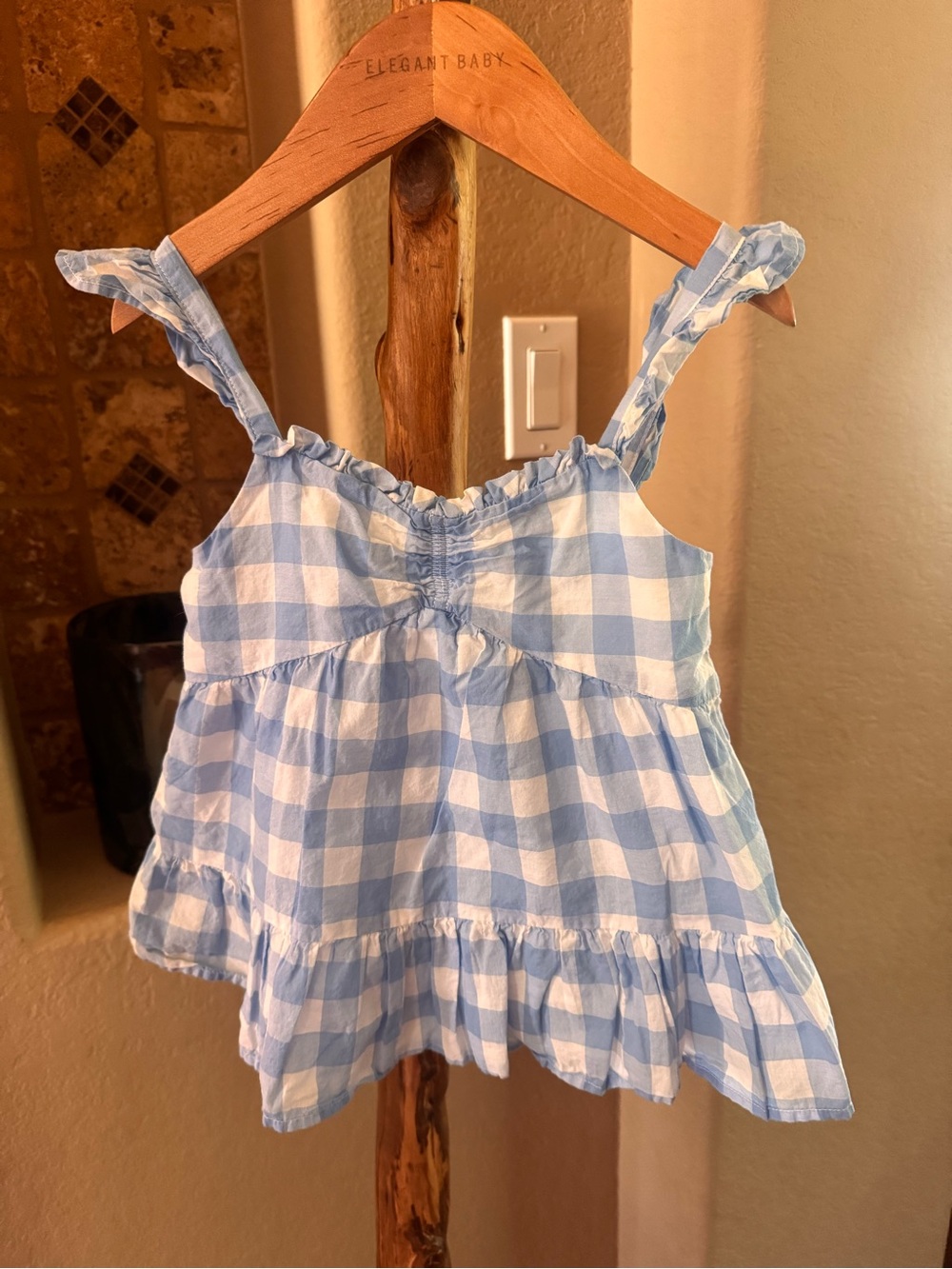 Janie & Jack Blue & White Gingham Girls' Ruffle Tank Top